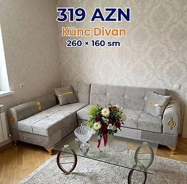 divan kafe: Künc Divan – 260 × 160 sm - Modellər: boz, açıq bej, qırmızı və digər — 4