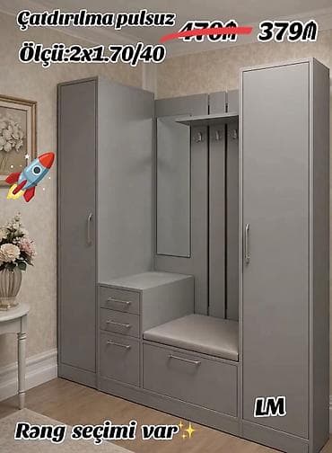 Yeni, 2 qapılı, Güzgülü, Rəngli, Açılan, Düz dolab