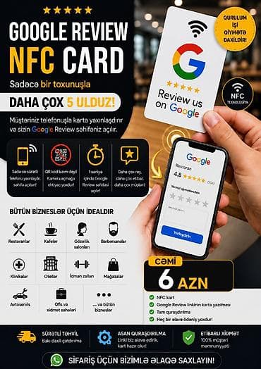 Google Review NFC Kartı – Cəmi 6 AZN! 📲 Telefonu karta yaxınlaşdırın — 3