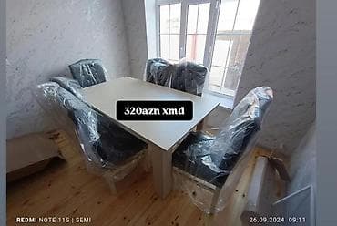 Qonaq otağı üçün, Yeni, Açılmayan, Dördbucaq masa, 6 stul