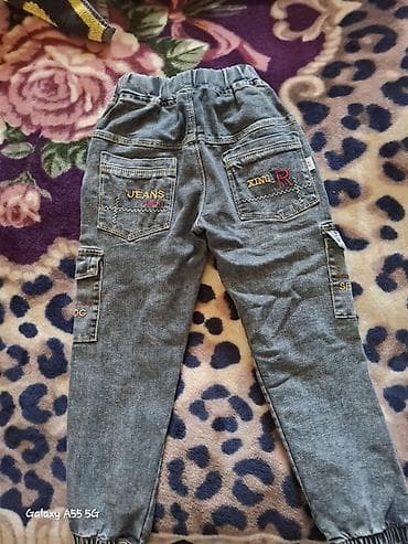 buggy şalvar: Uşaq cins şalvarı - Rəng: tünd-boz denim - Model: cargo üslubunda — 2