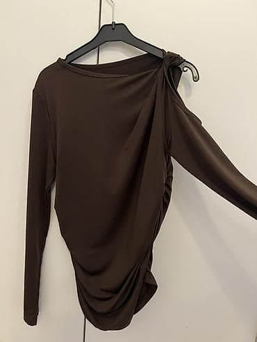 bio4n terkibi: Qadın bluz/kofta - Rəng: tünd qəhvəyi - Dizayn: asimmetrik çiyin — 2