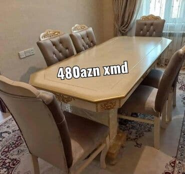 mdf qiymeti: Qonaq otağı üçün, Yeni, Açılmayan, Dördbucaq masa, 6 stul — 4