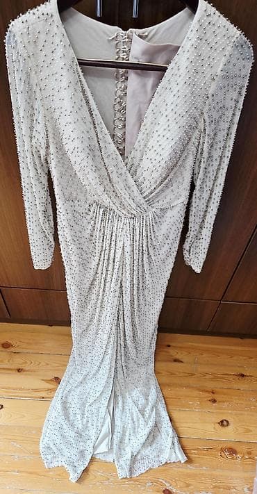 beden kremi: Zərif gecə paltarı - Rəng: açıq krem/ivori - Uzunluq: maxi, arxa — 4