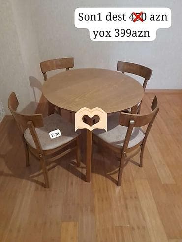 4 qız şəkilləri: Mətbəx üçün, Yeni, Yumru masa, 4 stul — 1