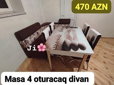 işlenmis divanlar: Mətbəx üçün, Yeni, Açılan, Dördbucaq masa, 4 stul — 5