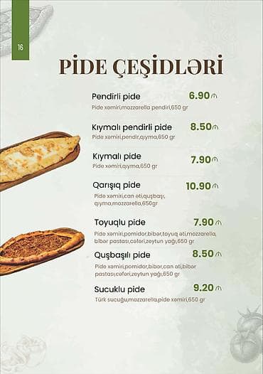 Pide çeşidləri – 650 qramlıq doyumlu porsiyalar - Pendirli pide –