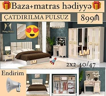 tum cixardan: Yataq otağı dəsti Tərkibi: - Çarpayı (baza və matras hədiyyə kimi — 1