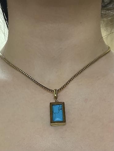 Колье удачи Qolbaqlı zəncirli boyunbağı – mavi daşlı asma - Material