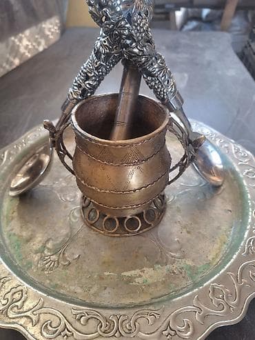 Çay dəsti, rəng - Qızılı, Metal, 2 nəfərlik