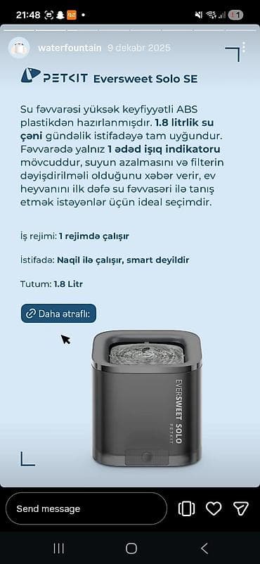 su samuru: PETKIT Eversweet Solo SE – ev heyvanları üçün su fəvvarəsi - — 1