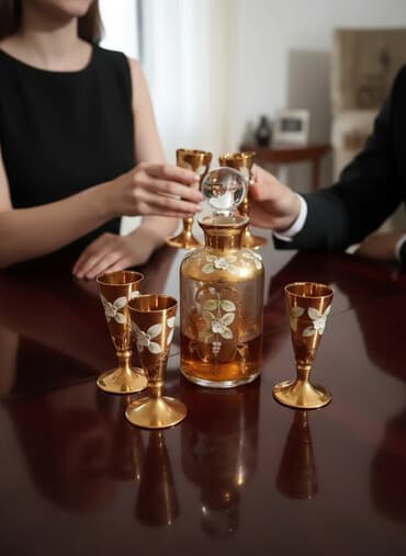 Qədəhlər, rəng - Qızılı, Şüşə, 6 ədədli dəst, 200 ml, Çexiya