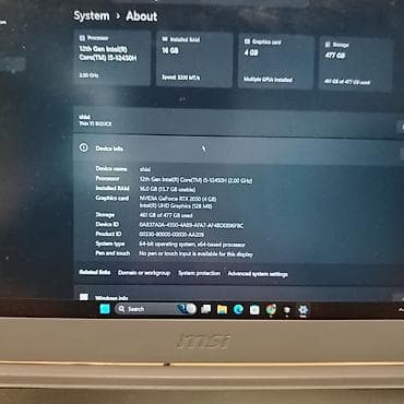 game notebook: İşlənmiş MSI, 15.6 ", Intel Core i5, 512 GB — 2