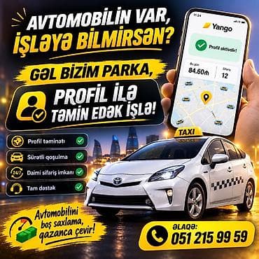 Taksi sürücüsü tələb olunur, Şəxsi nəqliyyat vasitəsi ilə, Gündəlik ödəniş, Təcrübəsiz