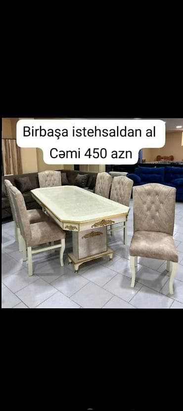 Qonaq otağı üçün, Yeni, Açılmayan, Dördbucaq masa, 6 stul