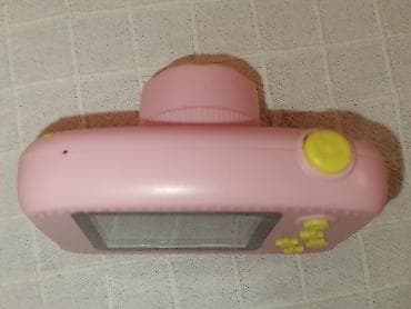 fotokamera: Uşaq fotoaparatı – çəhrayı rəngdə, sarı düyməli və linzalı model — 4