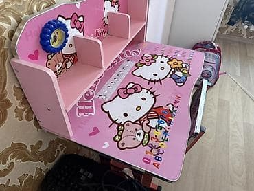 işlenmiş stul: Uşaq üçün masa və stul dəsti – Hello Kitty dizaynlı - Rəng: çəhrayı - — 3
