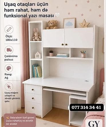 dəmir rəflər: Uşaq otaqları üçün rahat və funksional yazı masası - Ölçü: 180 x 110 — 1