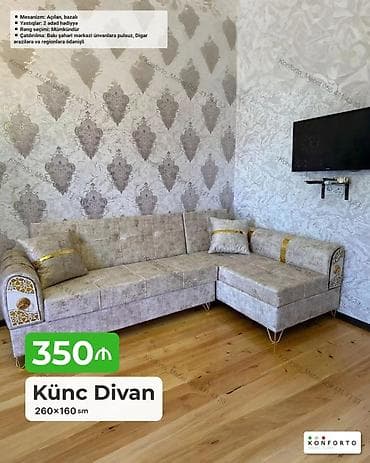 Künc divan – 260×160 sm - Açılan, bazalı mexanizm: gündəlik istifadə — 1