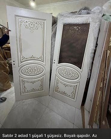 Klassik naxışlı otaq qapıları dəsti. - Sayı: 2 ədəd (1 ədəd şüşəli, 1