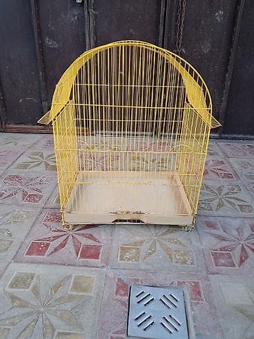 cex quşlar: Sarı metal quş qəfəsi - Material: toz boyalı metal karkas, plastik — 2