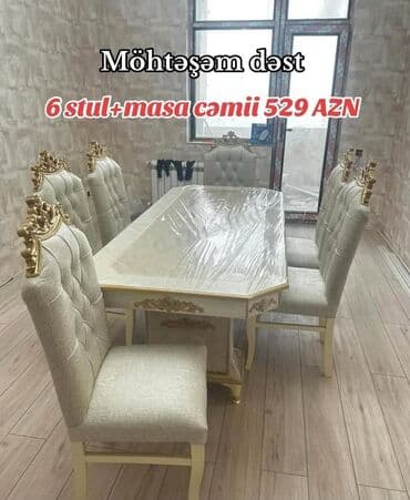 ucuz mebellər: Qonaq otağı üçün, Yeni, Açılmayan, Dördbucaq masa, 6 stul — 1