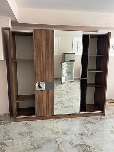 siyirmeli skaf: İşlənmiş, 2 qapılı, Güzgülü, Qəhvəyi, Digər material, Kupe, Düz dolab — 4
