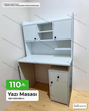 defder: Düz masa, Stulsuz, Polkalı, Siyirməli, Sadə laminat — 1