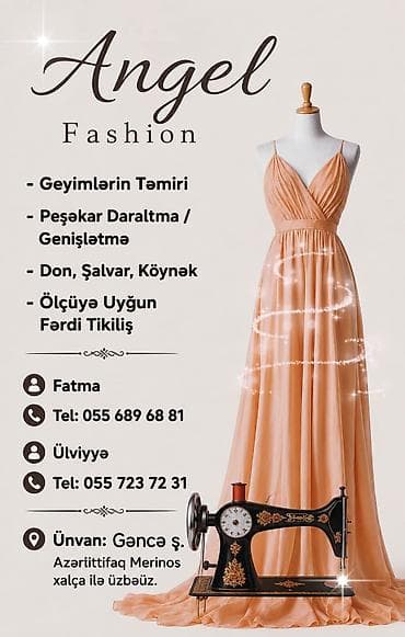 derzi elanlari 2024: Angel Fashion – dərzi xidməti - Geyimlərin təmiri - Peşəkar daraltma — 2