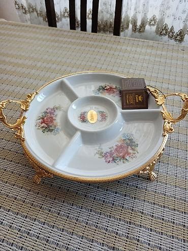 Limoges üslublu bölməli porselen qəlyanaltı boşqabı - Material: Ağ