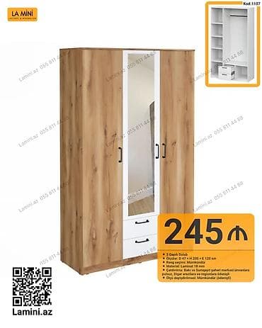 LA MINI 3 qapılı dolab – kod: 1107 - Ölçülər: D 47 × H 200 × E 120 sm — 1