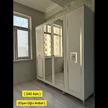 Yeni, 4 qapılı, Güzgülü, Ağ, Digər material, Açılan, Düz dolab — 1