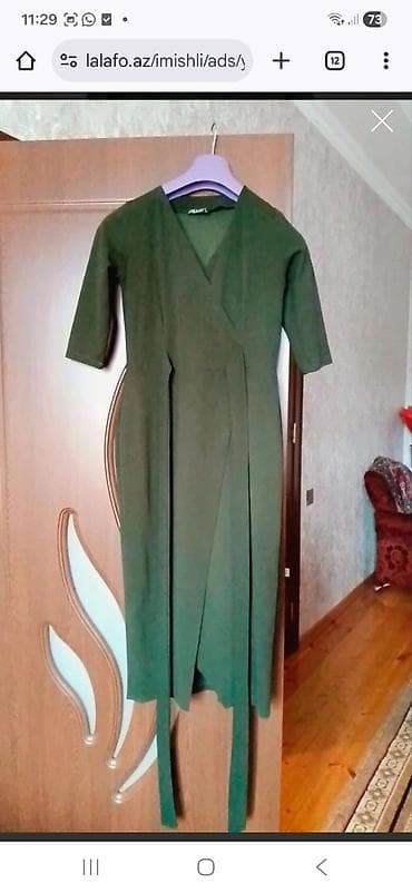 cins donlar: (Yeni. heç geyinilmeyib.) -Zeytun-yaşıl rəngdə qadın paltarı - Model — 2