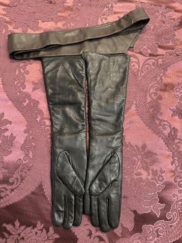 женские атласные длинные перчатки: Kürk, S, rəng - Qəhvəyi — 3