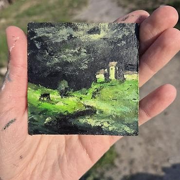 Velosiped ehtiyyat hissələri: Miniatür akril boya tablo – “Yaşıl Təpələr” - Orijinal əl işi mini — 6