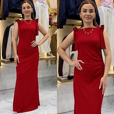 Qırmızı uzun qadın donu 44 ölçüyə kimi - Model: düz kəsimli, maksi
