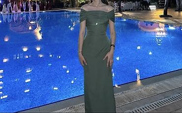 Zərif dizaynlı zeytun-yaşıl gecə/libas - Model: off-shoulder lalafo.az -da Zərif dizaynlı zeytun-yaşıl gecə/libas - Model: off-shoulder