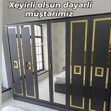 Yeni, 6 qapı, Güzgülü, Boz, Digər material, Açılan, Düz dolab