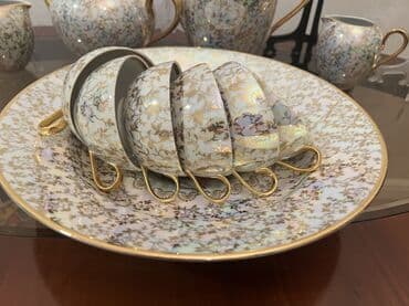 cex fara: Çay dəsti, rəng - Qızılı, Farfor, 6 nəfərlik — 6