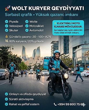 Moto-kuryer tələb olunur, Gündəlik ödəniş, Təcrübəsiz