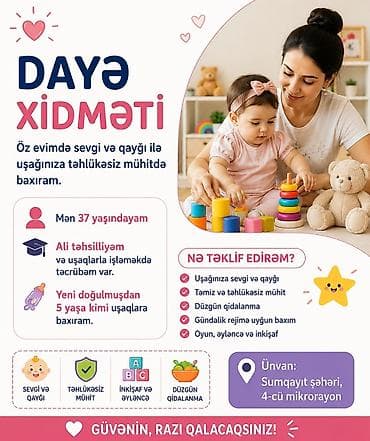 Dayə xidməti Öz evimdə uşağınıza sevgi və qayğı ilə, təhlükəsiz və