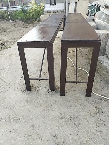 Dördbucaq masa, 2 stul, Açılmayan, Skameykalar ilə, Metal — 3