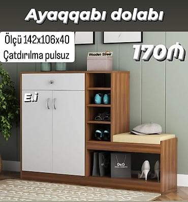 2 qapılı, Ağ, Taxta Ayaqqabı dolabı