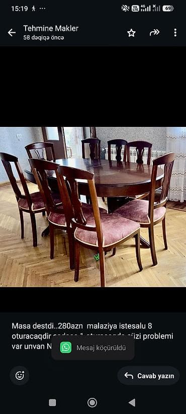 Masa destdi. 280azn malaziya istesalu 8 oturacaqdir sadece 1