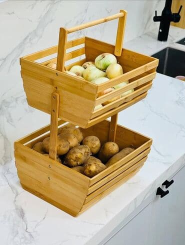 İki mərtəbəli bambuk səbət/raf - Material: təbii bambuk, hamar