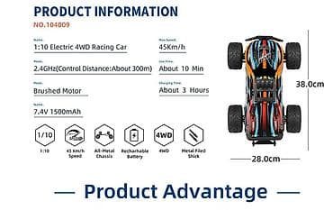 uşaq oyuncaq: Wltoys RC car 104009 1/10 nisbet olcusunde . 7.4 V 1500 mAh Li-Ion — 10
