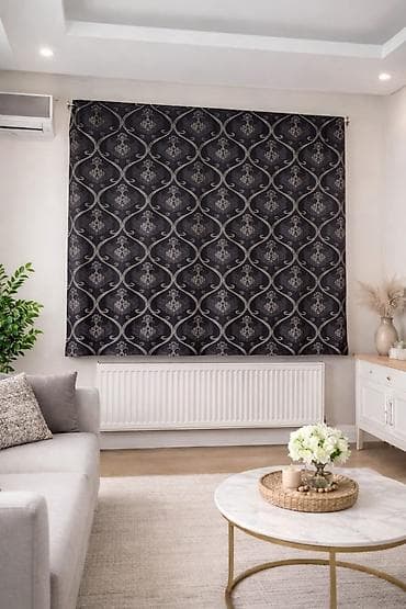 rcd perdeler: İşlənmiş, Satin Pərdə, rəng - Qara, Ünvandan götürmə — 1