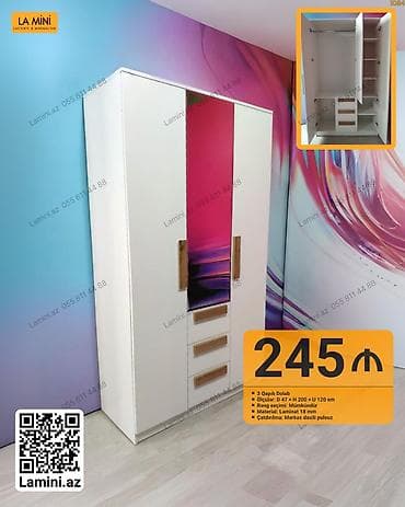 3 qapılı geyim dolabı - Ölçülər: D 47 × H 200 × U 120 sm - Rəng lalafo.az -da 3 qapılı geyim dolabı - Ölçülər: D 47 × H 200 × U 120 sm - Rəng