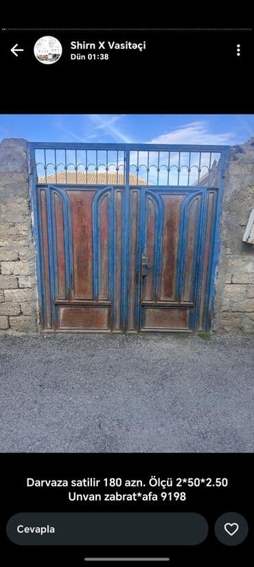 avtomatik darvazalar: “Darvaza satilir 180 azn. Ölçü 2502.50
Unvan zabrat*afa 9198” — 1