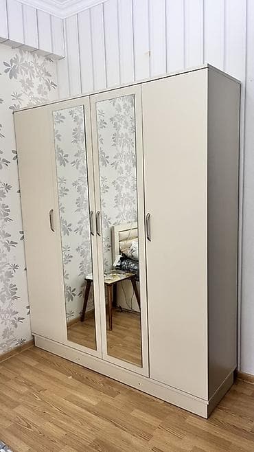 Yeni, 4 qapılı, Güzgülü, Bej, Digər material, Açılan, Düz dolab